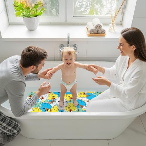 Baby Bath Mat for Tub Non Slip Kids, BPA Free Extra Long Bathtub Mat 40x16 with Drain Holes and 200 Suction Cups, Non Toxic Machine Washable Toddler Bath Mat, No Fading, Sticker Duck - color: Y-duck 1