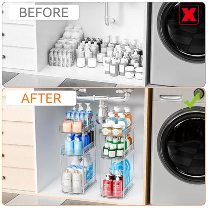 2 Pack 3 Tier Large Pull Out Bathroom Organizers and Storage,13.8″ Deep Sliding Kitchen Under Sink Organizer for Cleaning Products Storage,Acrylic Clear Bathroom inder Sink Organizer,Undersink Storage - style: 2 Pack-3 Tier