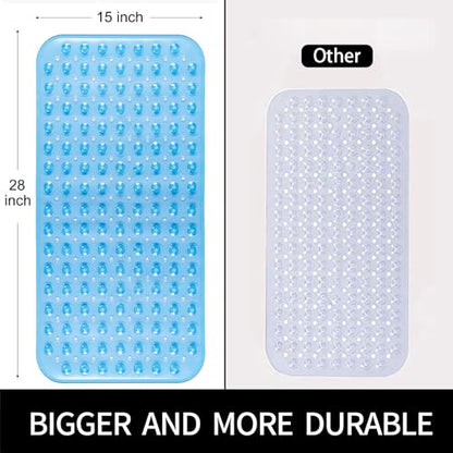 Bathtub and Shower Mats, 28 x 15 Inch Non-Slip Bath Mat, Machine Washable Bath Tub Mat with Suction Cups & Drain Holes for Bathroom, Clear Blue - color: Clear Blue, size: 28" x 15" (Rectangular)
