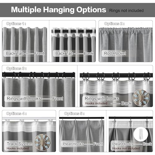 RAIN CITY Grey Linen Blackout Curtains 63 Inches Long 2 Panels 50 x 63 | 100% Light Blocking Textured Curtains for Bedroom Thermal Back Tab Rod Pocket Curtains with Hooks - color: Grey, size: 50"W x 63"L (Pack of 2)