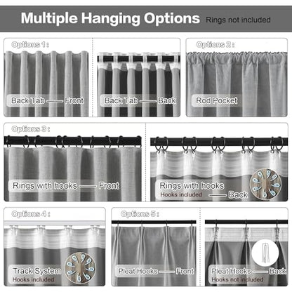 RAIN CITY Grey Linen Blackout Curtains 63 Inches Long 2 Panels 50 x 63 | 100% Light Blocking Textured Curtains for Bedroom Thermal Back Tab Rod Pocket Curtains with Hooks - color: Grey, size: 50"W x 63"L (Pack of 2)