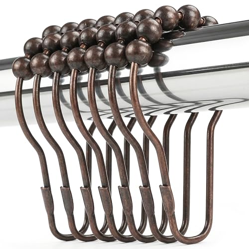 Shower Curtain Hooks Rings, Rustproof Metal Shower Curtain Rings for Bathroom Shower Rods Curtains - Set of 12, Bronze - color: Bronze