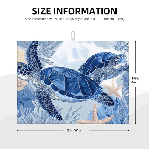 Sea Turtle Kitchen Dish Drying Mat Absorbent Reversible Microfiber Pad Countertop Protector Fast Drying Dish Mat Large 18"x24" - color: Slate Blue-Turtle