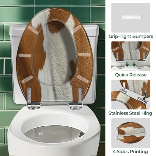Elongated Resin Toilet Seat, Quietly Close Quick Release Hinges Cover | Toilet Lid Cover Easy to Clean and Install, Hairy texture cowhide Heavy Duty Toilet Seat - color: pattern2, size: V-shape