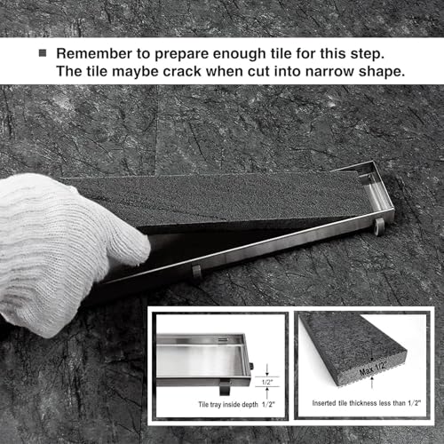 24 Inch Tile Insert Linear Shower Drain with Leveling Feet and Rubber Gasket 2" Outlet Plastic ABS Flange and Hair Strainer - Removable Brushed SS304 Grate - Fit 2" or 3" Pipe