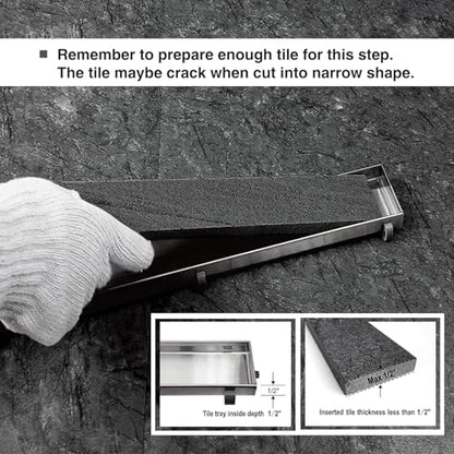 24 Inch Tile Insert Linear Shower Drain with Leveling Feet and Rubber Gasket 2" Outlet Plastic ABS Flange and Hair Strainer - Removable Brushed SS304 Grate - Fit 2" or 3" Pipe