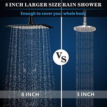 Voolan Rain Shower head, High Pressure Shower Head Made of 304 Stainless Steel, Relaxed Shower Experience Even at Low Water Flow and Pressure (8" Black) - color: Matte Black, size: 8 Inch