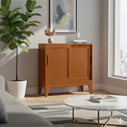 SIMPLIHOME Harper 48" Solid Wood Cabinet in Teak Brown - color: Teak Brown, size: 30 inch