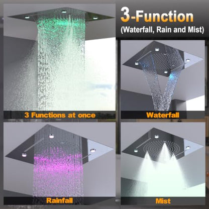 Enga Luxury Dual Shower Head System LED Thermostatic Shower System with 6 inch Wall Shower, 20-Inch 3 Function Shower Head (Rainfall & Mist & Waterfall), Chrome - color: Chrome, style: 20" Head (Rain + Mist+Waterfall) - 6" Head