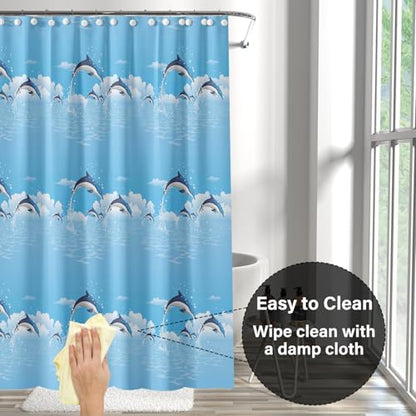 Plastic Shower Liner - Premium PEVA 6G Shower Curtain Liner with Rustproof Grommets and 3 Weighted Magnets, Waterproof Shower Curtain for Bathroom(Blue Dolphin, 72”*72”) - color: Blue Dolphin, size: 72”*72”