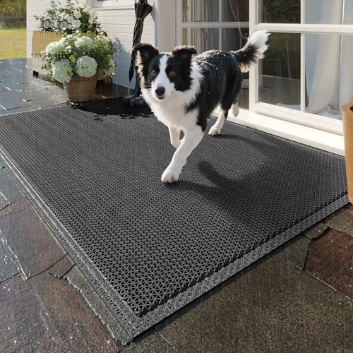 Front Door Mat 24''x36'', Drainage Heavy Duty Dirt Trapping Non-Slip Doormats, Outdoor Rubber Floor Mats, Restaurant Commercial Kitchen Industral Pool Entrance Bar Wet Area, Black - color: Black, size: 24''x36''