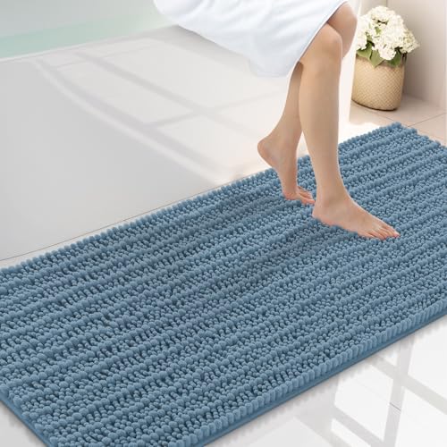 Smiry Bathroom Rugs Mat 59x20, Extra Soft Absorbent Chenille Bath Rugs, Non Slip Rubber Backing Machine Washable Quick Dry Bath Mats for Bathroom Floor, Tub, Shower, Home Accessories, Grayish Blue - color: Grayish Blue, size: 59'' X 20''
