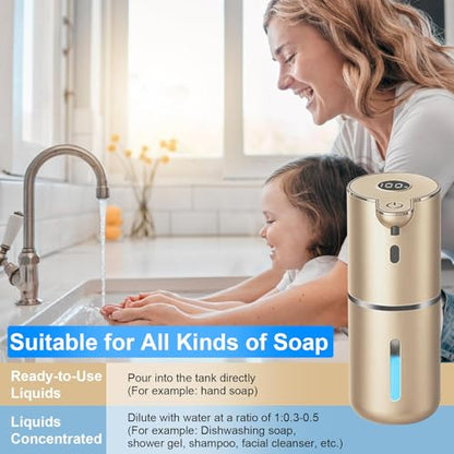 OHIFAST Automatic Liquid Soap Dispenser Touchless, USB Rechargeable Smart Hand Soap Dispenser, 6-Level Adjustable, 12.8oz/380mL Wall Mounted for Bathroom Kitchen Accessories Dish Soap-Gold - color: Gold, style: Liquid