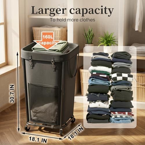 Homedepal 160L Rolling Laundry Basket with Wheels & Removable Bag - Easy‑Move Hamper for Bathroom and Laundry Room (160L Black) - color: 160L Black