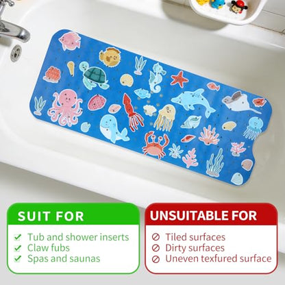 Bath Tub Shower Mat Non Slip Kids Bathtub Mat Anti Slip Baby Bath Mat for Tub 40 x 16 Inch Extra Long Toddler Bath Mat with Suction Cups and Drain Holes for Bathroom Floor,Machine Washable,Octopus - color: Octopus