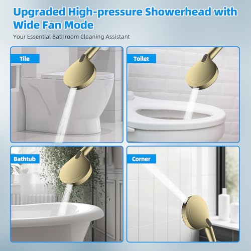 Hibbent All Metal CUPC Certified Shower Head, 10'' High Pressure Rainfall Shower Head, Handheld Showerhead Combo, 12'' Adjustable Extension Arm, 10 Sprays, 71'' Hose, Shower Holder, Brushed Gold - color: Brushed Gold, style: Square 10''