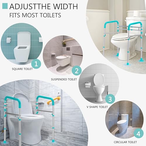 Lianjindun Toilet Safety Rails, 350 lbs, Adjustable Height & Width | Fits Most Toilets, Foldable Design, 350 Lbs Capacity, Aluminum Toilet Frame, Toilet Handles for Seniors, Disabled, Handicap - color: Peacock Blue