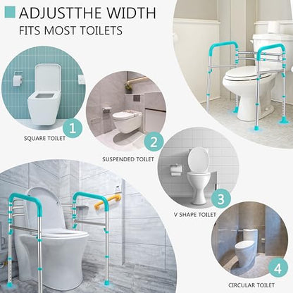 Lianjindun Toilet Safety Rails, 350 lbs, Adjustable Height & Width | Fits Most Toilets, Foldable Design, 350 Lbs Capacity, Aluminum Toilet Frame, Toilet Handles for Seniors, Disabled, Handicap - color: Peacock Blue