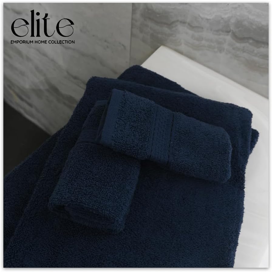ELITE Emporium Home Collection 8-Piece Cotton Bath Towel Set - Ultra Soft, 550 GSM, Quick-Dry - Bath Sheet, Bath Towels, Hand Towels, Washcloths, Bath Mat - Luxury Bathroom Towel Set (Navy Blue) - color: Navy Blue