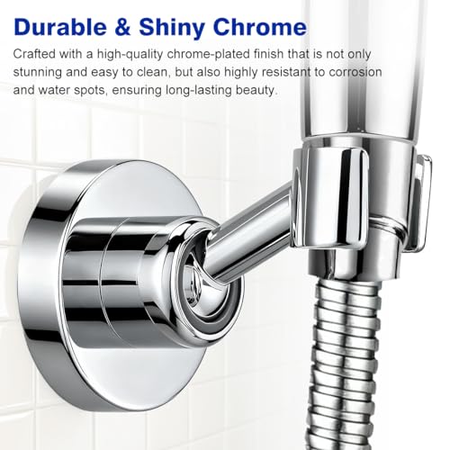 Shower Head Holder All Metal Handheld Shower Head Bracket,Adjustable Shower Spray Holder,Wall Mount Shower Wand Bracket,Chrome Finish