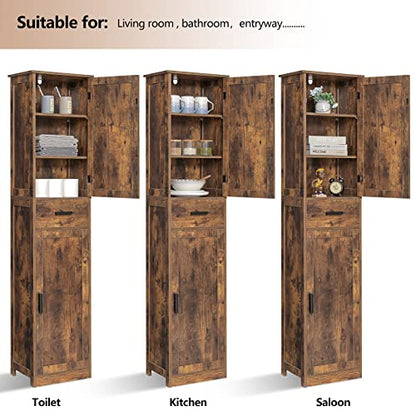usikey 67'' Tall Storage Cabinet with Adjustable Shelves & 2 Doors, Bathroom Cabinet with 1 Drawer, Narrow Tall Cabinets for Living Room, Home Office, Rustic Brown - color: Rustic Brown