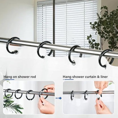 Kutesna 24PCS Shower Curtain Hooks,Black Shower Curtain Rings | Plastic Shower Hooks,Easy to Snap Closure,Rust Proof Anti-Drop Shower Rings,Smooth Sliding Curtain Hooks for Shower Curtains - color: Black