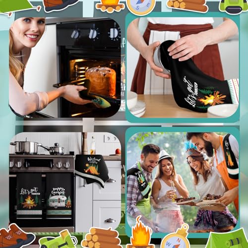 Boyiee 6 Pcs Camping Kitchen Towels Black Absorbent Dishcloth | Bonfire Tent Car Tea Towels with Funny Sayings 24 x 16 Inches Novelty Gifts for Rv Campers Happy Camper Accessories - color: Black Camping