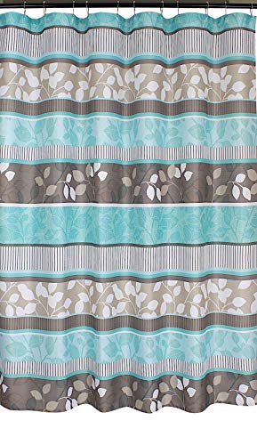 Serafina Home Hotel Quality Fabric Bathroom Shower Curtain: Striped Floral - Teal, Blue, Brown, Beige and White (72 x 70 inches) - color: Striped