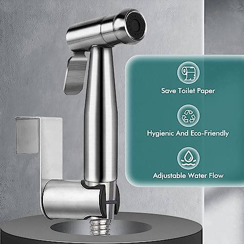 Handheld Bidet Sprayer for Toilet,Premium SUS304 Stainless Steel Bathroom Bidet Sprayer Attachment Set with Anti-Leak Hose&High Pressure, Ideal for Feminine Wash, Cloth Diaper Cleaning&Muslim Shower - color: Stainless Steel