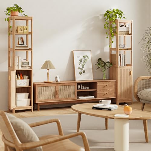 68'' Tall Narrow Storage Cabinet with Adjustable Shelf and Door, Bathroom Storage Cabinet, Space Saver for Bathroom, Kitchen, Living Room, Natural Oak