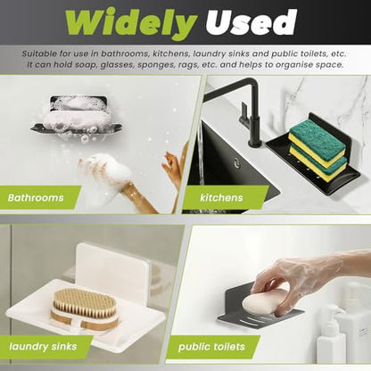 Huakaile 3 Pieces White Self-Adhesive Bar Soap Holder for Shower & Sink, Removable Space Aluminium Wall Mounted Soap Dish Tray for Bathroom Tub Kitchen Sink No Drilled (White) - color: White