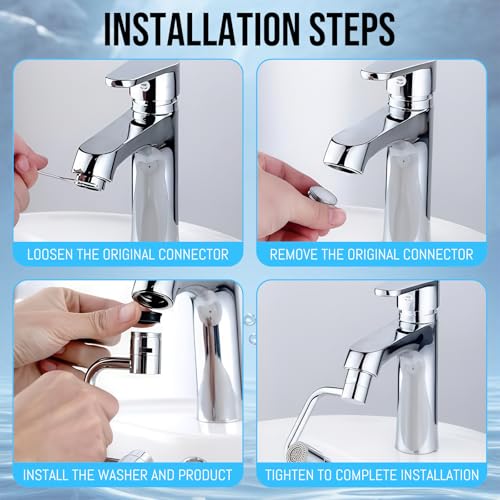 1440° Swivel Faucet Extender Rotatable Faucet Aerator Extension Sink Aerator with 2 Modes splash Guard Multi Functional Universal Mechanical Arm for Bathroom Kitchen Skin Face Eye Wash