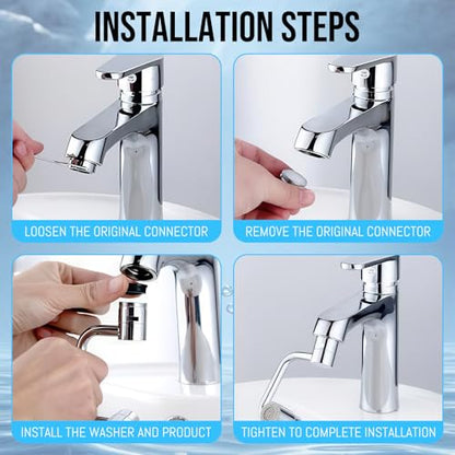 1440° Swivel Faucet Extender Rotatable Faucet Aerator Extension Sink Aerator with 2 Modes splash Guard Multi Functional Universal Mechanical Arm for Bathroom Kitchen Skin Face Eye Wash