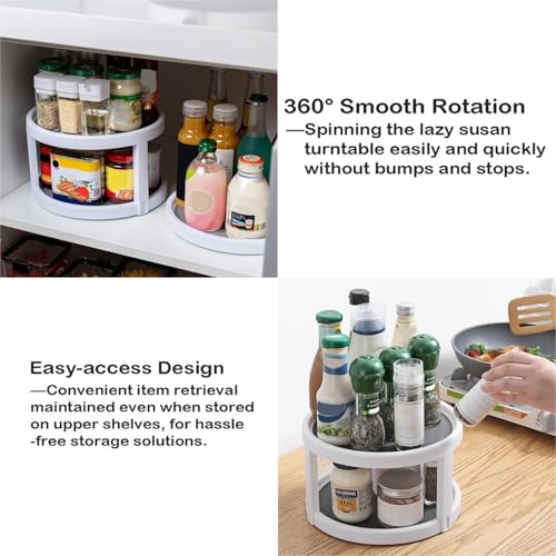 2 Tier Non Skid Spice Rack Turntable, 10 Inch Spinning Organizer, Non Skid Lazy Susan Turntable, 360° Rotating Seasoning Organizer for Kitchen, Pantry Cabinet, Refrigerator, Bathroom, Gray & White