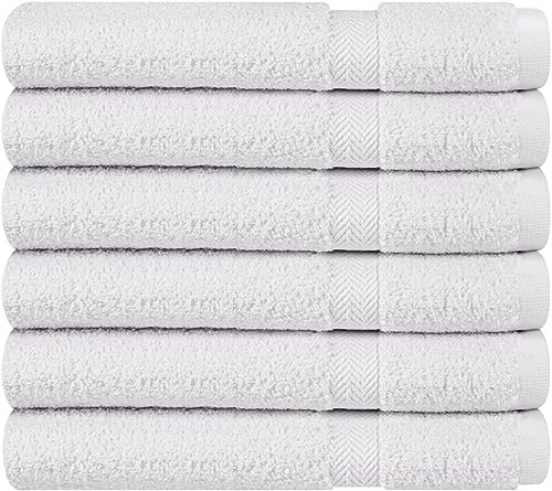 Towel and Linen Mart 100% Cotton White 6 Pack Medium Bath Towel Set, Quick Dry, Super Absorbent, Light Weight, Soft Feel, Premium Towels for Hotel, Spa and Bathroom (24 X 48 6 Pack White) - color: White