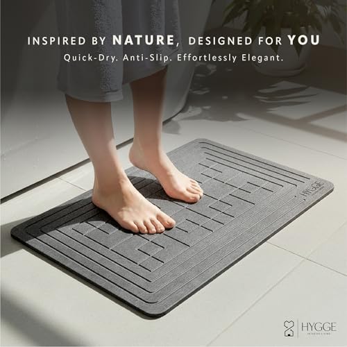 Diatomaceous Earth Stone Bath Mat - Ash Tile | Modern Fast Dry Bathroom Floor Shower Mat, Quick Drying Premium Diatomite Spa Stone Gift, Non-Slip Base, 23.6" x 15.4" - color: Ash Tile