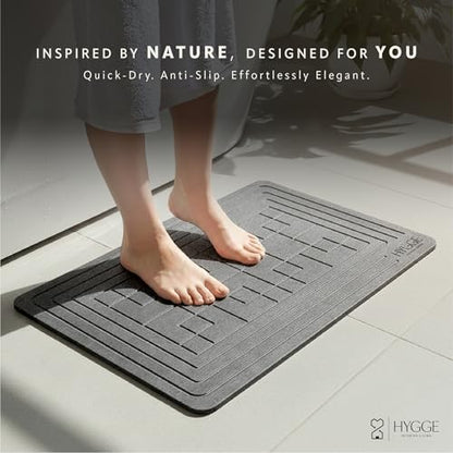 Diatomaceous Earth Stone Bath Mat - Ash Tile | Modern Fast Dry Bathroom Floor Shower Mat, Quick Drying Premium Diatomite Spa Stone Gift, Non-Slip Base, 23.6" x 15.4" - color: Ash Tile