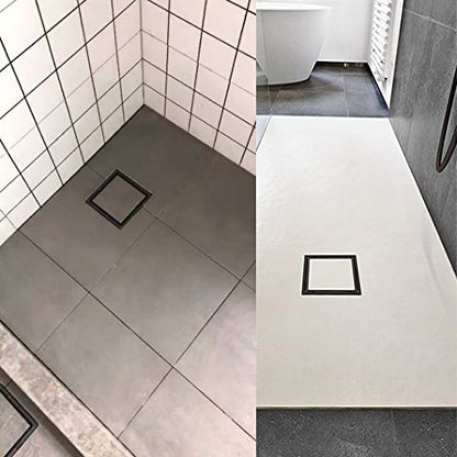 304 Stainless Steel Square Shower Floor Drain with Tile Insert Grate Removable Cover 6 inch Long, Matte Black Plated Finished