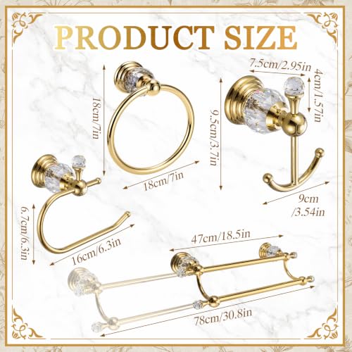 4 Pcs Polished Gold Crystal Bathroom Accessories Set with Adjustable Double Towel Bar & Towel Ring & Toilet Paper Holder & Robe Hook, Wall Mounted Bath Hardware Fixture Set (Style 10) - color: Style 10