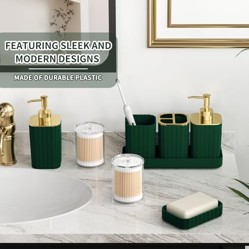 XLHOMO Bathroom Accessory Set - 26PC Bathroom Shower Curtain and Rug Set, Bathroom Accessories Set, Green Bathroom Set with Trash Can, Toilet Brush, Qtip Holder & Soap Dispenser - style: Dark Green