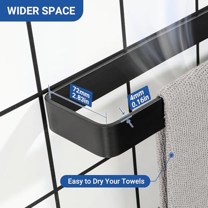 SAYAYO Matte Black Hand Towel Holder for Bathroom, 16” Adhesive Towel Bar | Towel Rack Wall Mount, Heavy Duty Square Towel Ring - color: Black, size: 16 Inch