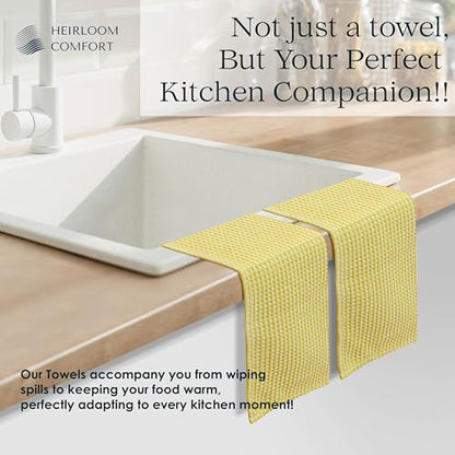 3 Pack Dual Waffle Weave Kitchen Towels, 16x26 Inch, 100% Cotton, Super Absorbent, Quick Dry, Reversible Dishcloth Set, Soft and Durable, Lemon Yellow - color: Lemon Yellow, size: 16 x 26 - Pack of 3