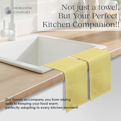 12 Pack Dual Waffle Weave Kitchen Towels, 16x26 Inch, 100% Cotton, Super Absorbent, Quick Dry, Reversible Dishcloth Set, Soft and Durable, Lemon Yellow - color: Lemon Yellow, size: 16 x 26 - Pack of 12