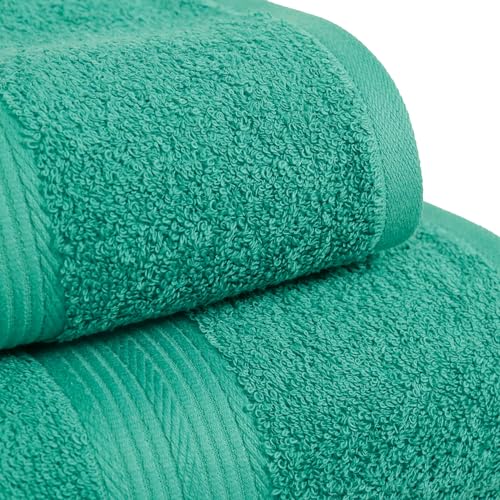 Amazon Basics 6-Piece Oversized Fade-Resistant Towel Set, 100% Cotton, Highly Absorbent, Soft, Teal, 2 Bath Towels, 2 Hand Towels, 2 Washcloths - color: Teal, size: 6-Piece Set, style: Classic