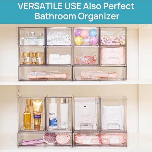 Vtopmart Clear Stackable Storage Drawers, 4 Pack Tall Plastic Organizers | Clear Pull-Out Drawers, Stackable Design for Skincare, Cosmetics, Beauty Supplies, Vanity, Bathroom, Cabinet and Countertop - style: 4pack High