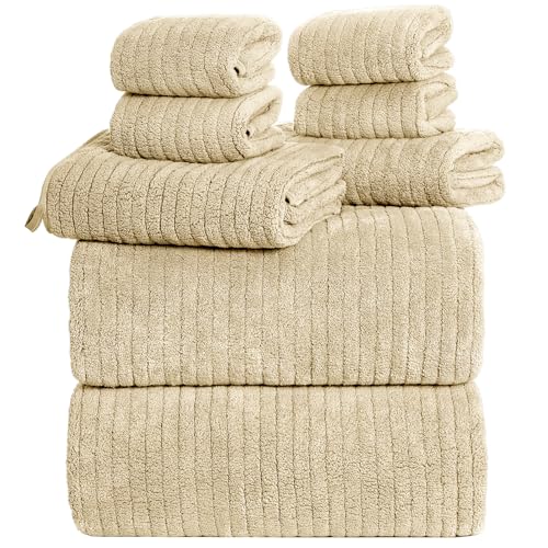 Oversized Bath Towels 8 Piece Towel Set, 2 Extra Large Bath Sheets, 2 Hand, 4 Washcloths, Luxury Soft Super Absorbent Thick Shower Towels for Bathroom, Spa & Hotel, Quick Dry, Beige - color: Beige, style: 8 Piece Towel Set
