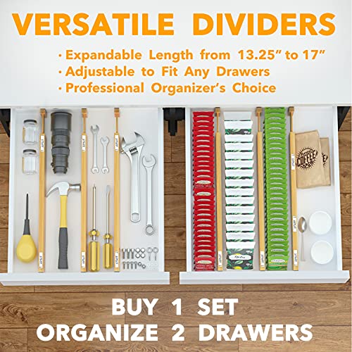 SpaceAid Bamboo Drawer Dividers (Need 2.35" Deep Drawer) Kitchen Adjustable Drawer Organizers, Expandable Organization for Home, Office, Dressers and Bathroom, 6 Dividers (13.25-17 in) - size: Short (13.25-17 in)