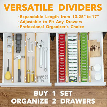 SpaceAid Bamboo Drawer Dividers (Need 2.35" Deep Drawer) Kitchen Adjustable Drawer Organizers, Expandable Organization for Home, Office, Dressers and Bathroom, 6 Dividers (13.25-17 in) - size: Short (13.25-17 in)
