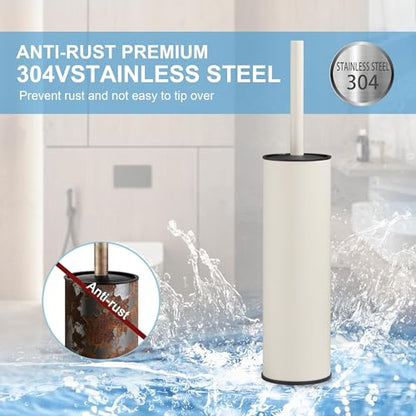 BGL White Toilet Brush and Holder,Stainless Steel Toilet Brushes for Bathroom with Holder - color: White
