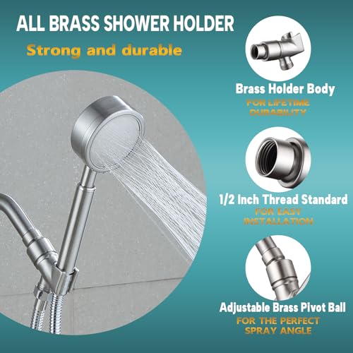 All Metal Handheld Shower Head Holder, Adjustable Shower Wand Holder with Brass Pivot Ball，Shower Arm Holder Mount for Connecting Shower Arm and Shower Hose, BRUSHED NICKEL - color: Handheld-brushed nickel
